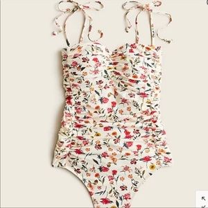 NWT J. Crew Tie-shoulder ruched one-piece in vintage floral Size 8